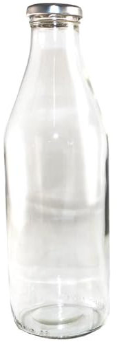 Bottiglia Latte Vetro 1LT Cilindrica Trasparente Riutilizzabile Tappo Classica Resistente Alimentare (1)