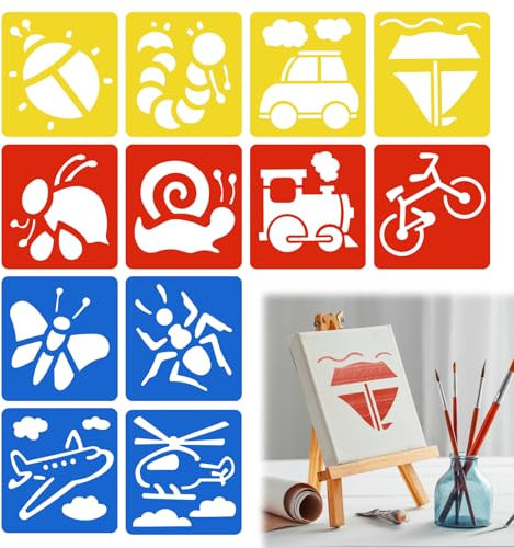 Annlpoy 12 Pièces pochoirs pour peinture dessin enfant,Motifs Animaux et Transports, Idéal pour l'Apprentissage et le Bricolage, Pochoirs Réutilisables en Polypropylène, Sécurisés et Durables