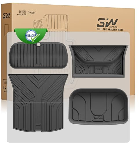 3W Alfombrilla Maletero de 4 Piezas para Tesla Model Y 2025 2026 Juniper(No para New Standard 2026),TPE Alfombrillas Maletero de Coche para Todo Tipo de Clima para Tesla Juego Completo de Maletero