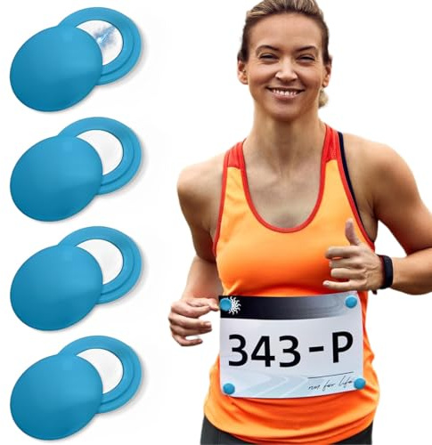 NJCXOLA Porte-dossard Aimant Running, 4 Paires Aimants Dossards Triathlon, Fixation Haute Résistance, Accessoires Runners, Porte Dossard Trail, Running Femme Accessoire, Couleur Blanc - Bleu