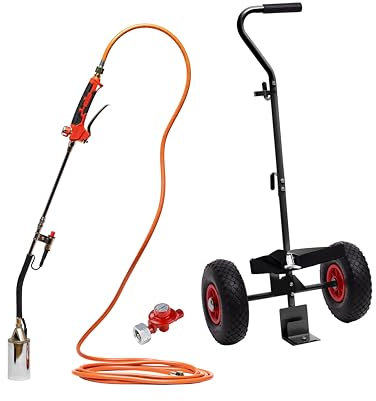 ROTHENBERGER Industrial 2teiliger Anwärmbrenner ECO Piezo inkl. 5 m Schlauch, 4bar Konstantregler & Piezo | **Flaschentransportwagen für 5kg und 11 kg-Gasflaschen** | Unkrautvernichter | Gasbrenner
