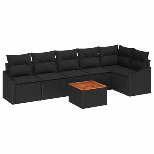 vidaXL Garten-Sofa-Set 7 pcs Schwarz, Garten und Terrasse, modernes modulares Möbelset, höhenverstellbare Füße, UV-beständige Materialien, Flexible Sitzanordnung