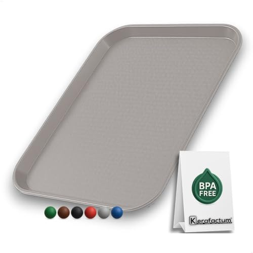Serviertablett Kunststoff Grau – 35 x 27 cm – Robustes Tablett rechteckig für Kantine, Fastfood & Gastronomie – rutschfest – stapelbar – spülmaschinengeeignet – Mehrweg Tablett