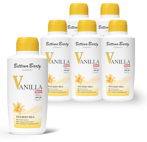 Bettina Barty Vanilla Rich Body Milk 6 x 500 ml – Körpermilch mit Vanilleduft – Feuchtigkeitsspendende Pflege für trockene Haut – Mit schnell einziehender Formel