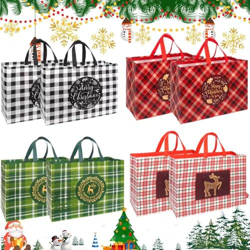 8 Stück Geschenktüten Weihnachten,43 x 32 x 18 cm Geschenktaschen Weihnachten,Weihnachtstaschen,Weihnachts Geschenktüten,Weihnachtstüten mit Griffen,Wiederverwendbare Weihnachtsgeschenktüten