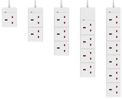 13A UK 3-Pin Extension Lead, Multi Socket Plug Extender Strip with Safety Shutter, White,1/2/3/4/6 Gang & Multiple Lengths, Compact for Home Office Travel (UKCA Certified) (3 Gang Way, 3m)