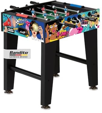 Bandito Kickertisch BigFun, kompakter 2-Mann Tischkicker, 16mm Spielstangen, äußerst Stabiler Tischfußball, 76 x 62 cm, Höhe 84 cm, 21 kg (Comic)
