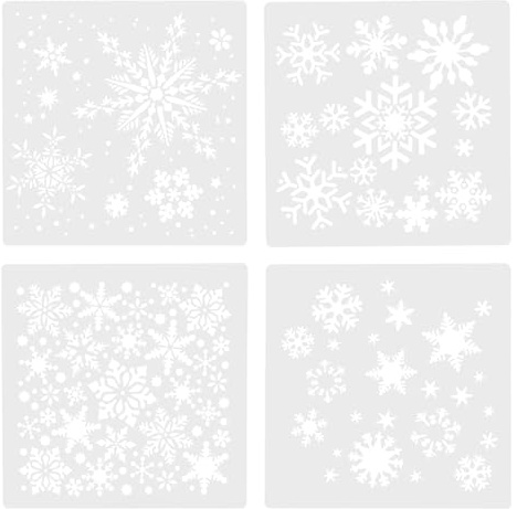 POPETPOP 4 pièces Pochoirs de Peinture Réutilisables Flocons de Lavables pour Décoration DIY Noël Fenêtres Murs Fêtes
