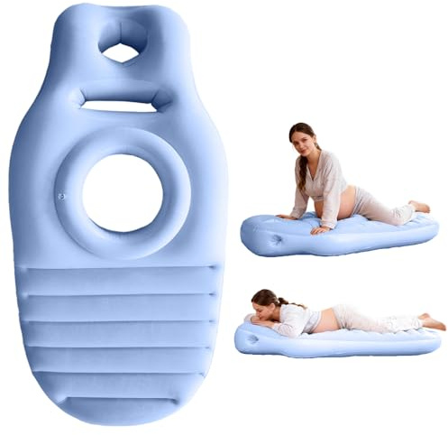 Wxeadu Aufblasbares Schwangerschaftskissen, Yogamatte für Schwangere mit Loch, Tragbare Schwangerschaft Kissen Zum Schlafen, Bequeme Beflockte PVC Luftbett für Schwangere Frauen (Blau)