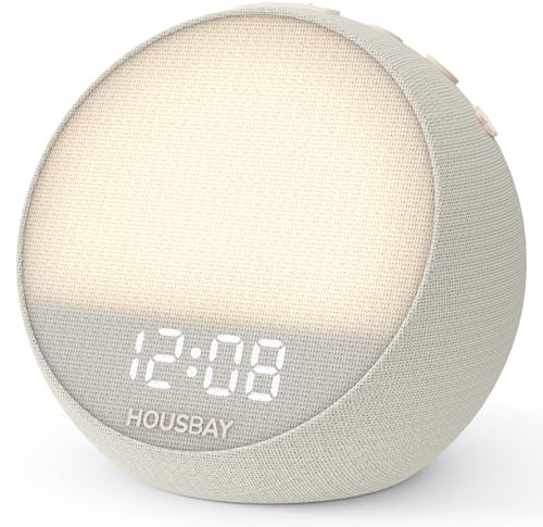 HOUSBAY MINI Lichtwecker mit Sonnenaufgang，21 White Noise | Tageslichtwecker für sanftes Aufwachen, Weißes Rauschen zum Einschlafen, Nachtlicht mit bildschirmfreiem Design, Putty