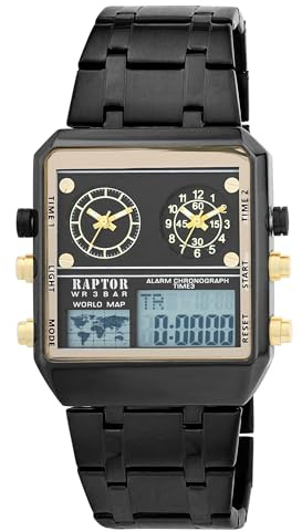 Raptor Damen Armbanduhr Analog-Digital in Gold, Gesamtlänge 23.5 cm, Edelstahlarmband – 3 ATM