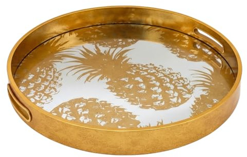 Decorative Mirrored Tray, Elegant Gold Pineapple Drinks Holder, Serving Candle Coffee Table Vanity Decor Tray