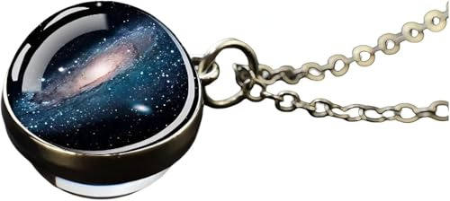 Zubehör 925 Sterling Silber Planeten-Halskette für Damen und Herren, Sonnensystem-Halskette, Universum, Weltraum, Mond, Sonne, Erde, Planet-Halsketten, zweiseitige Glaskugel-Halskette,