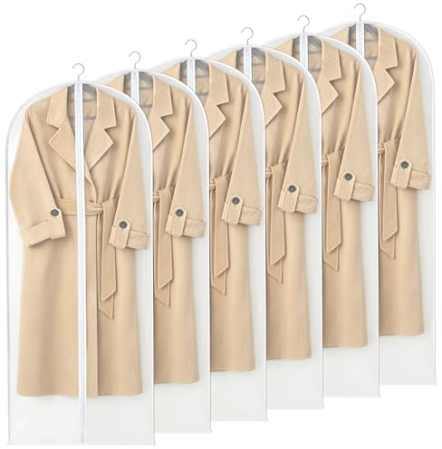 Ipow 6pcs Kleidersäcke mit Reißverschluss, 60 x 140cm Kleiderschutzhüllen | Halbdurchsichtig, PEVA material, staub- & wasserdicht, für Anzüge, Kleider & Mäntel, ideal für Zuhause und Reisen