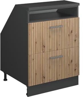 Vicco Küchenschrank für Dachschrägen R-Line, Artisan-Eiche, 60 cm | 2 Schubladen · Extra Tiefe – 60 cm · Höhenverstellbare Füße · ✓ Leichter Zugriff · ✓ Frei kombinierbar