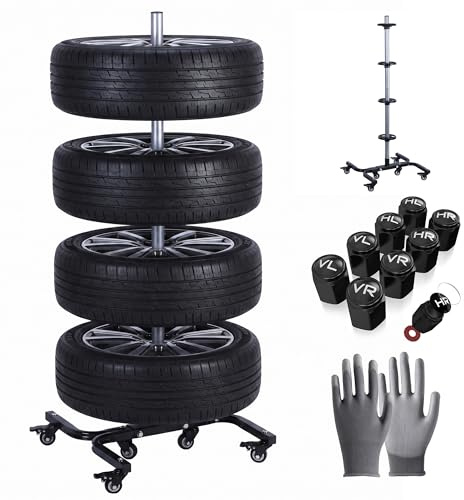 Relaxdays Reifenständer mit Rollen, für 4 Reifen mit Felgen, Reifenlager bis 150 kg, HBT: 130x50x50 cm, Stahl, schwarz