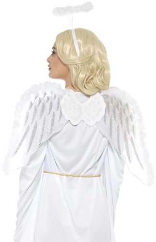 Smiffys Pure Angel Set, White with Glitter Wings & Marabou Halo, 70x45cm/28x18in, Christmas Fancy Dress Accessory, Angel Dress Up Accessories