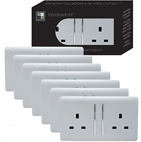Trendi 2 Gang Artistic Modern Glossy 13 Amp Switched Plug Socket (7 Pack)