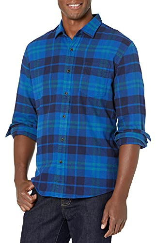 Amazon Essentials Men's Long-Sleeve Flannel Shirt (Available in Big & Tall), Black Blue Plaid, XXL