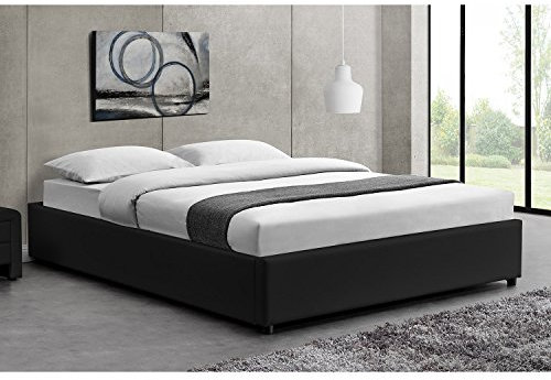 CONCEPT USINE | Structure de Lit KENNINGTON Noir | Lit avec Coffre de Rangement Très Pratique Intégré | Gain de Place | Dimensions 160 x 200 cm | Cadre de Lit au Design Simple, Epuré et Elégant