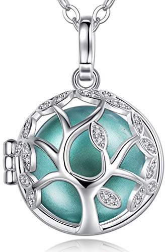 EUDORA Harmony Ball Collier Bola de Grossesse Arbre de Vie CZ Carillon Pendentif pour Femmes Enceinte Bébé avec Musique Boule Chime pour Mère Cadeau Original, 76cm + 114 cm Chaîne