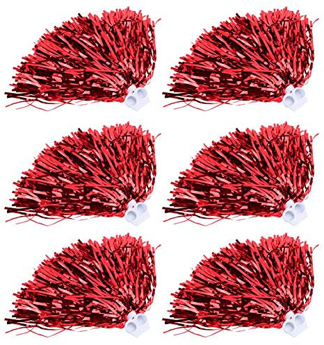 Keenso Cheerleading Pompons, 6 Stück 24cm Kinder Tanz Pompons PET Cheerlearder Pom Poms für Sport Party Tanz(rot) Sporttasche Sporttaschen