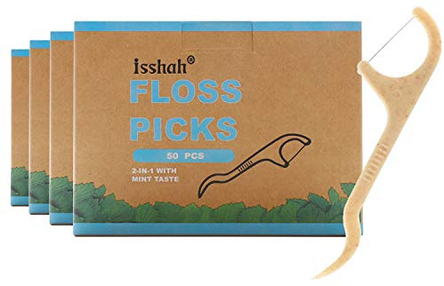 Isshah 200 plettri di filo interdentale naturale – senza BPA, biodegradabile, compostabile, ecologico, denti naturali da Isshah, beige, ]