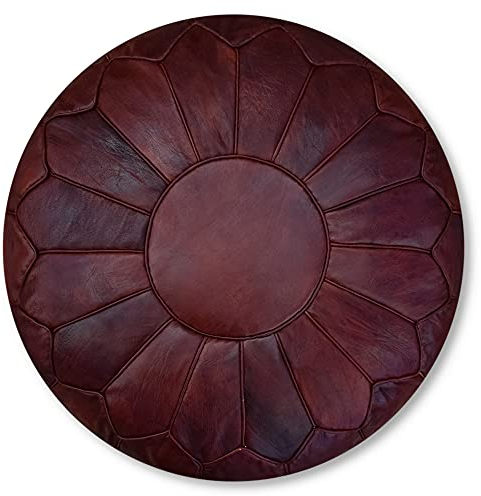 Poufs&Pillows Premium XL Echtleder Pouf - Handgefertigt - gefüllt geliefert - Ottoman Sitzsack Fußhocker Puff (Honig)