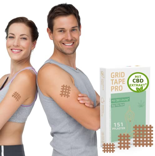 AKTIMED Grid Tape Pro CBD - Premium Gittertape mit hochwertigem CBD Extrakt* - Patentbasierte Akupunkturpflaster dermatologisch getestet - Crosstape Gitterpflaster Schmerz & Entzündungspunkte*