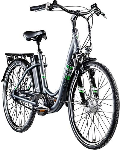 ZÜNDAPP E Bike City 26 Zoll | Elektro Fahrrad für 140-165 cm | 7 Gang Ebike Vorderrad Motor | E-Bike Elektrofahrrad mit Beleuchtung | Retro Hollandrad Green 3.7 (anthrazit, 46 cm)