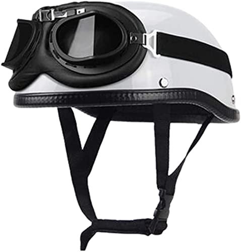 ZLYJ Retro Oldtimer Halbschalen-Jet-Motorradhelm Brain-Cap-Scooter-Helm Mit Schutzbrille Chopper Mopedhelm ECE-Zertifizierung E,XL