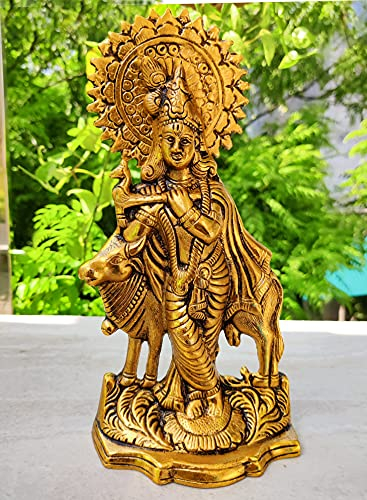 WC_Lord Krishna mit Kuh Janmashtami Krishna Statue Figur-Hindu-Gott der Liebe und göttliche Freude - Murlidhar Kishna Idol für indisches religiöses Festival - Home Dekoration Heiliger Artikel