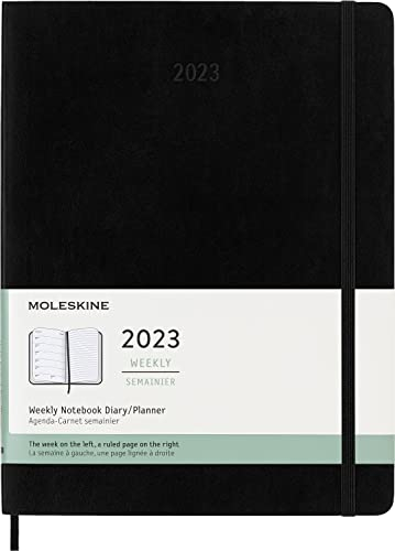 Moleskine Agenda Settimanale 2023, Agenda 12-Mesi, Agenda Settimanale, Copertina Morbida, Formato XL 19 x 25 cm, Colore Nero