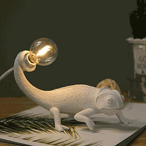E27 Tischlampe mit Stecker Korridor Retro Vintage Weiß Kreativ Chamäleon Tier Design Schreibtischlampe für Wohnzimmer Schlafzimmer Arbeitszimmer Büro Lampe Modern Dekorative Beleuchtung (Tischleuchte)