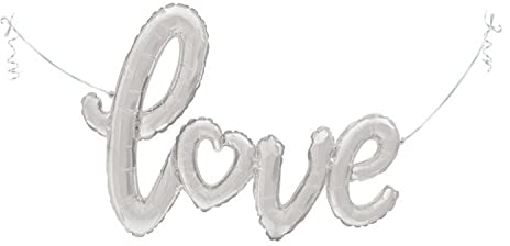Party Factory Folienballon `love´, 80x57cm, silber, Schriftzug Heliumballon, Luftballon für Hochzeit, Party, Junggesellenabschied