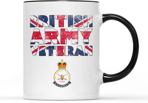 SmartyPants British Army Veteran Mug Tea Coffee Cup - Union Jack Flag Medal Vet Military Her Majesty's Armed Forces Regular Reserve Gift Present (Black Handle Prime)