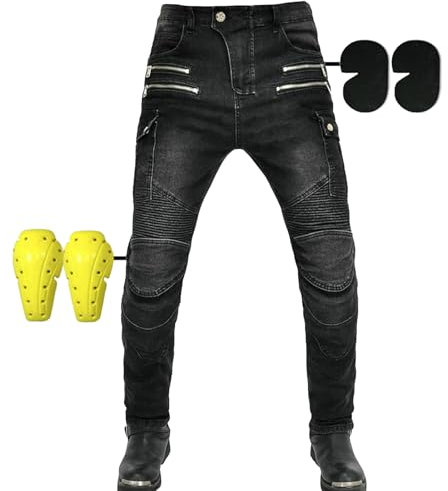 SHUOJIA Hombres Y Mujeres Pantalones De Motociclismo Para Pantalones De Carreras De Motocross Con Pantalones Anti Caída,Jeans De Moto, 4 X Equipo De Protección (A11,M)