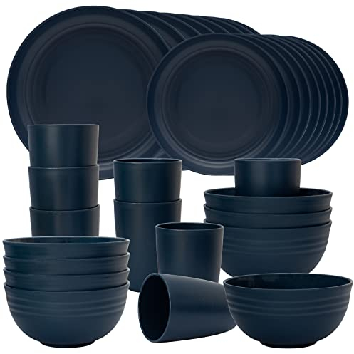 Dhnvcud Kunststoff-Geschirr-Sets für 8, unzerbrechlich, leichtes und wiederverwendbares Geschirr-Set, Teller, Schüsseln, Tassen, Service für 8, mikrowellengeeignet, Camping, Wohnmobil