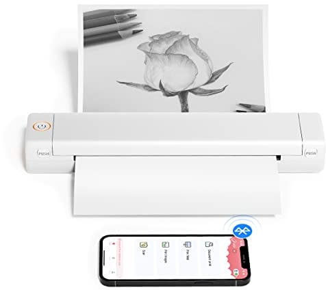 Phomemo M08F Imprimante Portable, Imprimante Thermique A4 sans Encre, Compatible avec Les Bluetooth avec Smartphone, USB avec Tablette/Mac, Blanc Orange