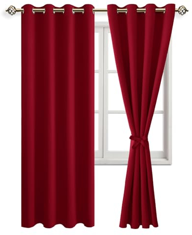 JIUZHEN Gardinen Blickdicht Weihnachtsvorhänge Rot Vorhänge Wohnzimmer mit Vorhang-Krawatten Verdunkelungsvorhang Wärmeisolierende Thermovorhang, Rot, 2 Stück, 228x140cm(HxB)
