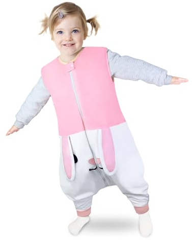 mama stadt Baby Schlafsack mit Füßen, Ärmelloser Unisex Kinderschlafsack Schlafstrampler Flanell 4 Jahreszeiten Schlafanzug für 2-3 Jahre, Rosa Kaninchen