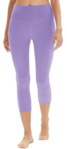 DDOBB Leggings Damen 3/4 High Waist Capri Sporthose Blickdicht Elastisch Kurze für Yogahose Fitness Zuhause Laufhose(G-Hellviolett, (DE50-52)=XXL)