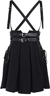 DINGJIUYAN Harajuku Black Gothic Skirt Women Suspender Dress for Halloween, Prom, Party, Daily Life Skirts S