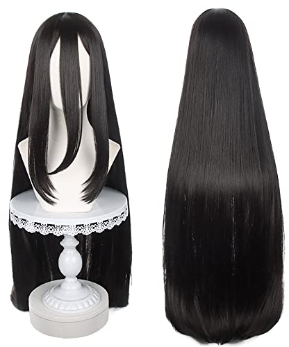 Unisex schwarz lange gerade Perücke perfekt für Männer Frauen Halloween Weihnachtskonventionen Cos Anime Party Ersatz synthetisches Stoff Haare