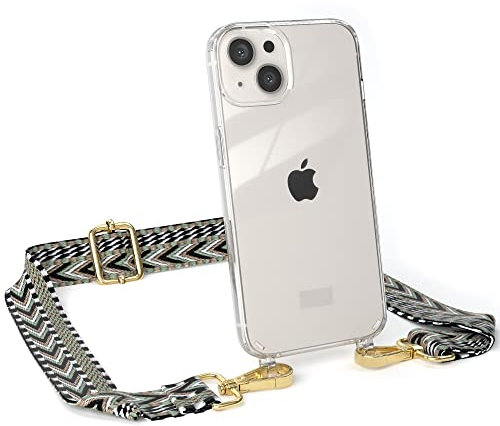 EAZY CASE Handykette - Verstellbarer Trageriemen kompatibel mit iPhone 13, Schulterriemen, schmales Band, Handykordel, Riemen für Handyketten, Grün/Schwarz - Metall Gold