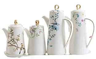 NTTNL Aceitera Dispensador de Aceite y vinagre, Juego de Porcelana y vinagre de Estilo japonés, Recipiente de Almacenamiento de cerámica, tarros de condimentos con Bandeja Cocina