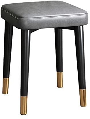 Balama Hocker Metall Schwarz & Grau & Gold stapelbar gepolstert 45 x 31 x 31cm mit verstellbarem Bodengleiter und robustem Kunstleder