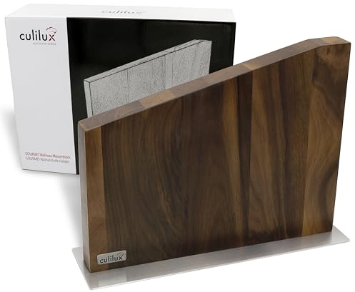 CULILUX® Gourmet magnetischer Messerblock XL beidseitig für bis zu 14 Messer mit Klingen bis 25 cm aus Walnussholz Messerhalter