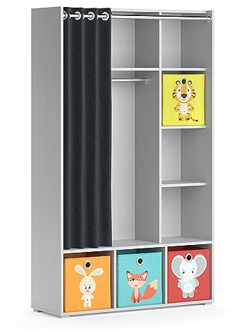 Vicco Kinderkleiderschrank Luigi, Hellgrau, 105.8 x 178.1 cm Mit Faltboxen (bunt)