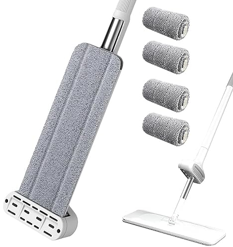 Mopa plana autolimpiante para perezosos, gran superficie con mango de acero inoxidable de 137 cm, mopa plana 360°